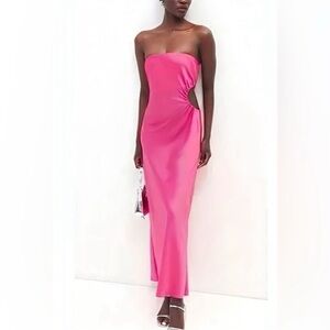 New Reformation Navaeh Satin Strapless Dress in Flambé Pink size Medium